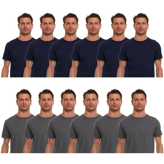 BILLIONHATS 12 Pack Men's Solid Colors Cotton T-Shirts Short Sleeve Lightweight Tees, Bulk Navy and Gray, Size Medium