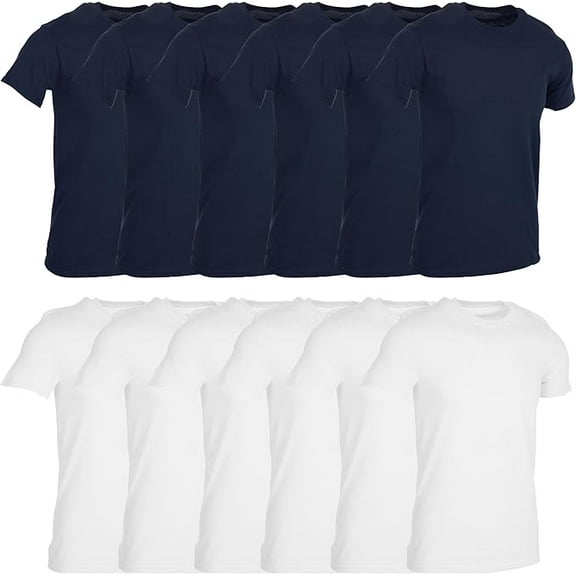 BILLIONHATS 12 Pack Men's Solid Colors Cotton T-Shirts Short Sleeve Lightweight Tees, Bulk Navy and White, Size X-Large