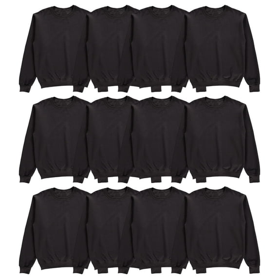 BILLIONHATS 12 Pack Mens Adult Crewneck Fleece Lined Pullover Sweatshirt Bulk, BLack Color, Wholesale Multipack Donation for Homeless (Medium)