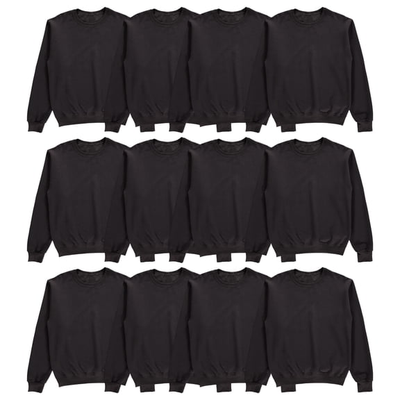 BILLIONHATS 12 Pack Mens Adult Crewneck Fleece Lined Pullover Sweatshirt Bulk, BLack Color, Wholesale Multipack Donation for Homeless (Medium)