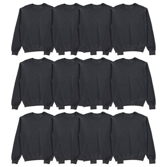 BILLIONHATS 12 Pack Mens Adult Crewneck Fleece Lined Pullover Sweatshirt Bulk, Charcoal Gray Color, Wholesale Multipack Donation for Homeless (X-Large)