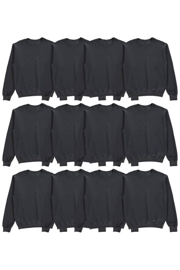 12 Pack Mens Adult Crewneck Fleece Lined Pullover Sweatshirt Bulk, Charcoal Gray Color, Wholesale Multipack Donation for Homeless (X-Large)