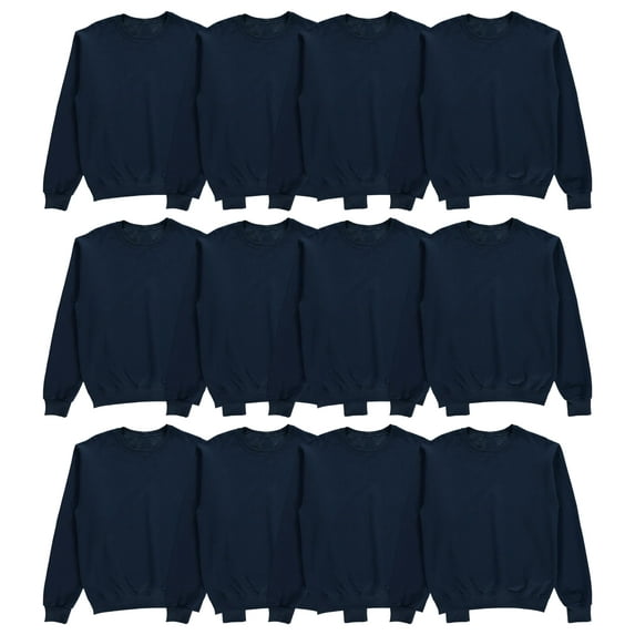 BILLIONHATS 12 Pack Mens Adult Crewneck Fleece Lined Pullover Sweatshirt Bulk, Navy Color, Wholesale Multipack Donation for Homeless (2X-Large)