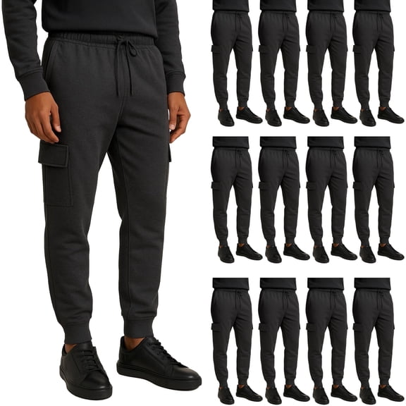 BILLIONHATS 12 Pack Mens Cargo Jogger Sweatpants, Assorted Colors & Sizes from S M L XL 2XL, Great for Homeless Shelter Donations, Cargo and Regular Pockets