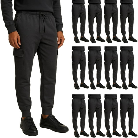 BILLIONHATS 12 Pack Mens Cargo Jogger Sweatpants, Assorted Colors & Sizes from S M L XL 2XL, Great for Homeless Shelter Donations, Cargo and Regular Pockets