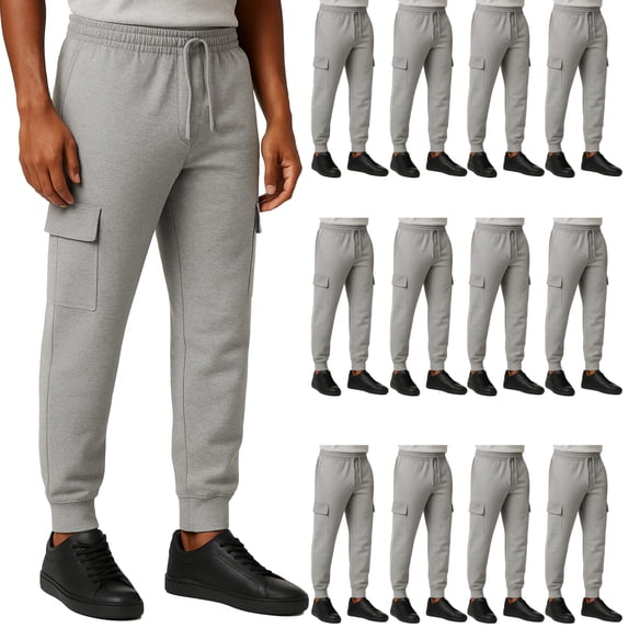 BILLIONHATS 12 Pack Mens Cargo Jogger Sweatpants, Assorted Colors & Sizes from S M L XL 2XL, Great for Homeless Shelter Donations, Cargo and Regular Pockets