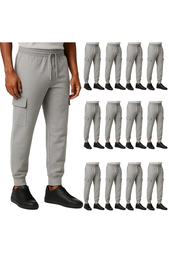12 Pack Mens Cargo Jogger Sweatpants, Assorted Colors & Sizes from S M L XL 2XL, Great for Homeless Shelter Donations, Cargo and Regular Pockets