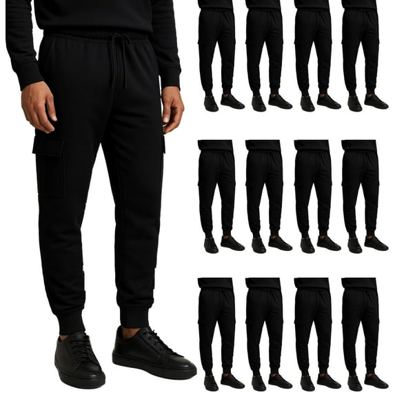 BILLIONHATS 12 Pack Mens Cargo Jogger Sweatpants, Assorted Colors & Sizes from S M L XL 2XL, Great for Homeless Shelter Donations, Cargo and Regular Pockets