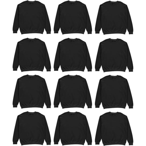 BILLIONHATS 12 Pack Mens Crewneck Sweatshirts in Bulk, Cotton, Wholesale Screenprinting Sweat Shirts For Men, Layer Shirt (Black, Small)