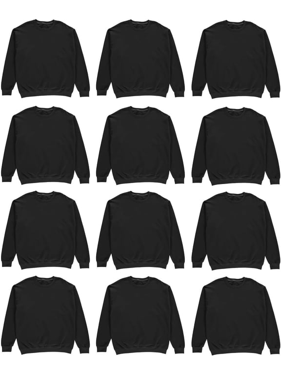 12 Pack Mens Crewneck Sweatshirts in Bulk, Cotton, Wholesale Screenprinting Sweat Shirts For Men, Layer Shirt (Black, Small)