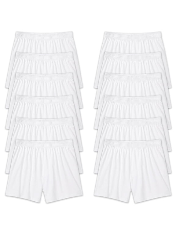 12 Pack Mens White Cotton Boxer Shorts Bulk Underwear, Wholesale Boxers for Men, Detention Center & Donation Ready 2X-Large