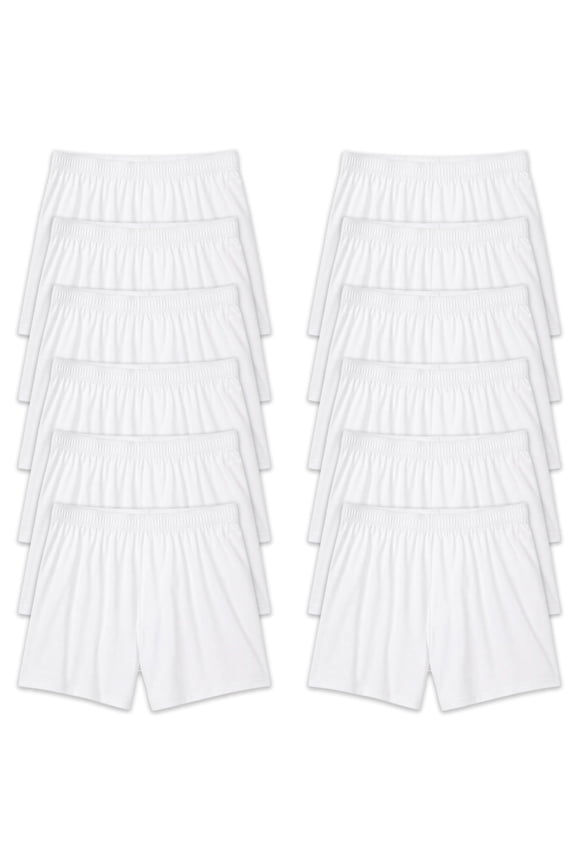 12 Pack Mens White Cotton Boxer Shorts Bulk Underwear, Wholesale Boxers for Men, Detention Center & Donation Ready 9X-Large