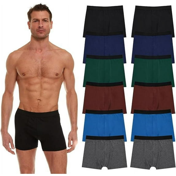 BILLIONHATS 12 Pack Of Men's 100% Cotton Boxer Briefs Underwear, Great for Homeless Shelters Donations, Assorted Colors, Medium