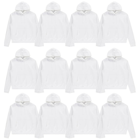 BILLIONHATS 12 Pack of Wholesale Hoodie Sweatshirts, Men's Women's Unisex Hoodies Cotton Blend, Bulk Adults Sweatshirt, Homeless Donation WHITE SIZE 3X-LARGE