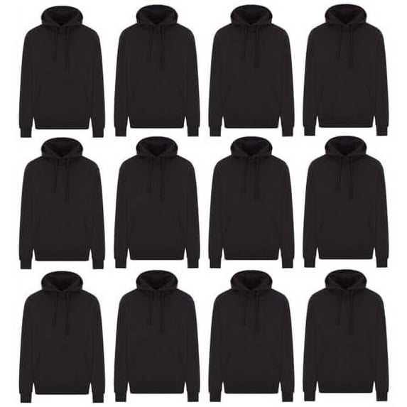BILLIONHATS 12 Pack Of Wholesale Hoodie Sweatshirts, Men Womens Unisex Hoodies Cotton Blend, Bulk Adults Sweatshirt, Homeless Donation BLACK 3X-LARGE