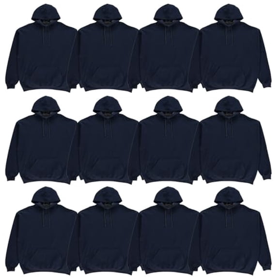 BILLIONHATS 12 Pack Of Wholesale Hoodie Sweatshirts, Men Womens Unisex Hoodies Cotton Blend, Bulk Adults Sweatshirt, Homeless Donation NAVY LARGE