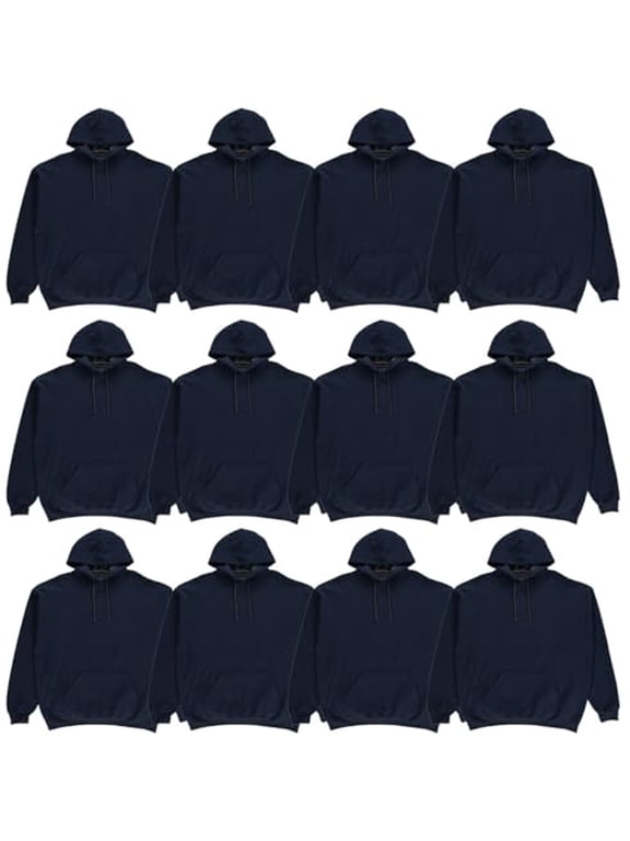 12 Pack Of Wholesale Hoodie Sweatshirts, Men Womens Unisex Hoodies Cotton Blend, Bulk Adults Sweatshirt, Homeless Donation NAVY LARGE