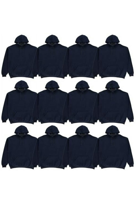 12 Pack Of Wholesale Hoodie Sweatshirts, Men Womens Unisex Hoodies Cotton Blend, Bulk Adults Sweatshirt, Homeless Donation NAVY LARGE