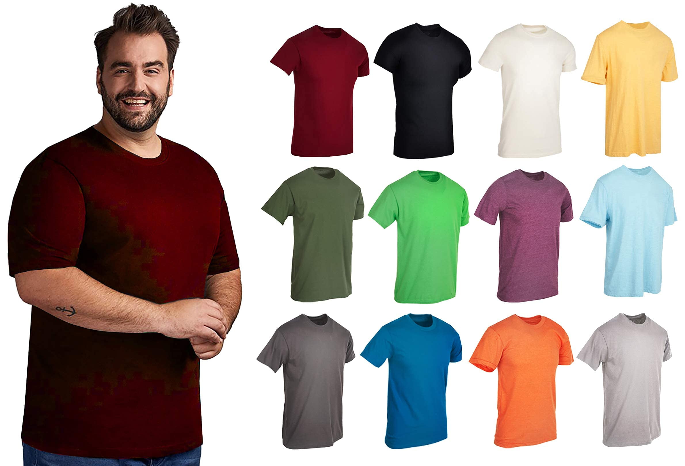 BILLIONHATS Wholesale Bulk 12 Pack Men's Cotton T-Shirt Tees, Big & Tall Plus Size Short Sleeve Lightweight T-Shirts, Size 3X-Large