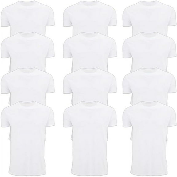 BILLIONHATS 12 Pack Plus Size Men Cotton WHITE T-Shirt Bulk Big Tall Short Sleeve Lightweight Tees