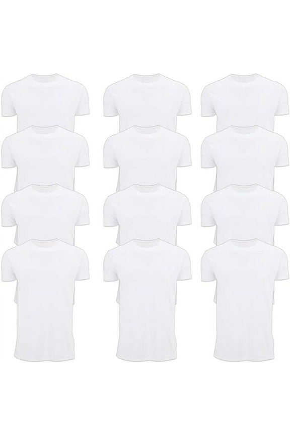 12 Pack Plus Size Men Cotton White T-Shirt Bulk Big Tall Short Sleeve Lightweight Tees