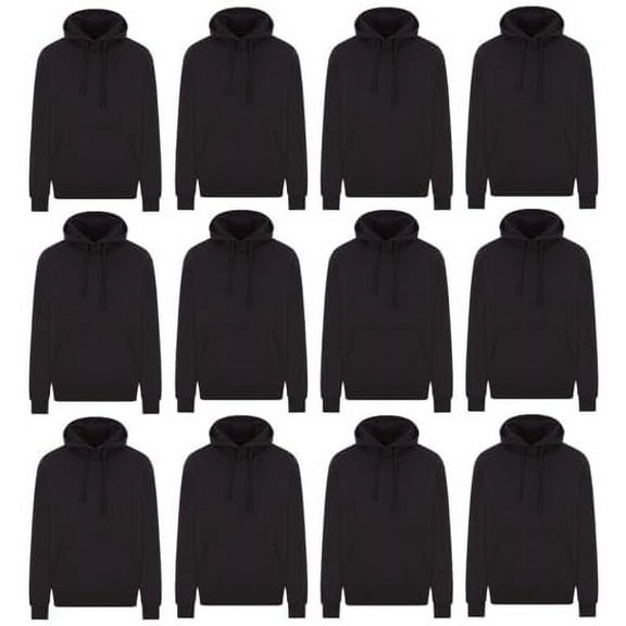 BILLIONHATS 12 Pack of Wholesale Hoodie Sweatshirts, Men Womens Unisex Hoodies Cotton Blend, Bulk Adults Sweatshirt, Homeless Donation BLACK SIZE LARGE