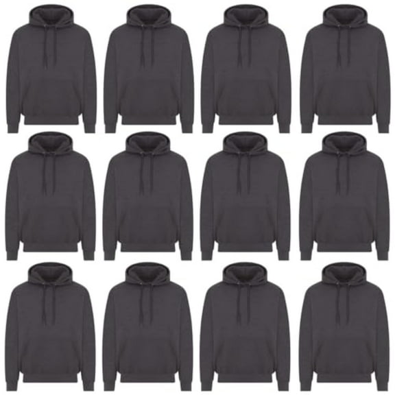 BILLIONHATS 12 Pack of Wholesale Hoodie Sweatshirts, Men Womens Unisex Hoodies Cotton Blend, Bulk Adults Sweatshirt, Homeless Donation GRAY SIZE LARGE