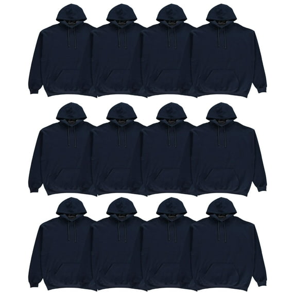 BILLIONHATS 12 Pack Wholesale Hoodie Sweatshirts, Men Womens Unisex Hoodies Cotton Blend, MIXED ASSORTED SIZES Bulk Adults Sweatshirt, Homeless Donation (12 Pack, NAVY)