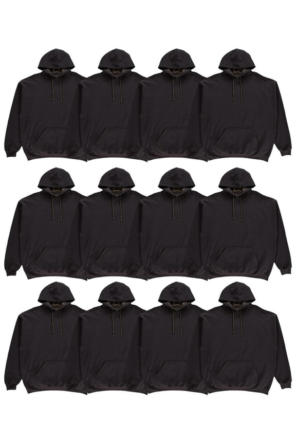 12 Pack Wholesale Hoodie Sweatshirts, Men Womens Unisex Hoodies Cotton Blend, MIXED ASSORTED SIZES Bulk Adults Sweatshirt, Homeless Donation (12 Pack, Black)