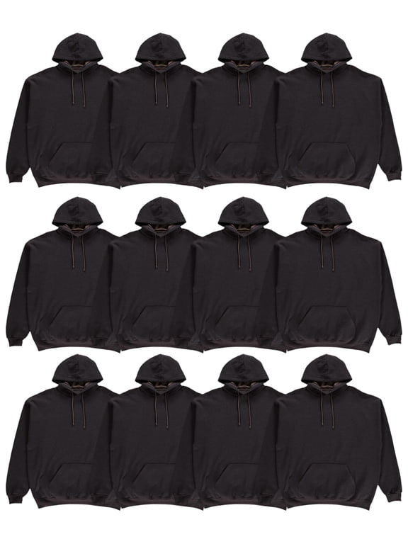12 Pack Wholesale Hoodie Sweatshirts, Men Womens Unisex Hoodies Cotton Blend, MIXED ASSORTED SIZES Bulk Adults Sweatshirt, Homeless Donation (12 Pack, Black)