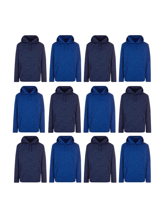 12 Pack Wholesale Hoodie Sweatshirts, Men's Women's Unisex Hoodies Cotton Blend, Bulk Adults Sweatshirt, Homeless Donation (Marled Navy and Royal Blue, Medium)