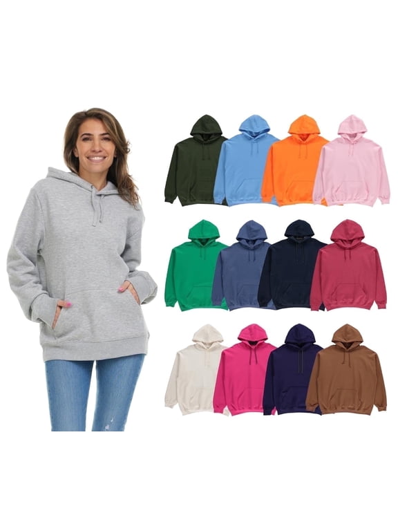 12 Pack Women's Hoodie Oversized Sweatshirts, Cotton Blend, Bulk Womens Hoodies Bulk Sweatshirt Pack, Color ASST, Size Small