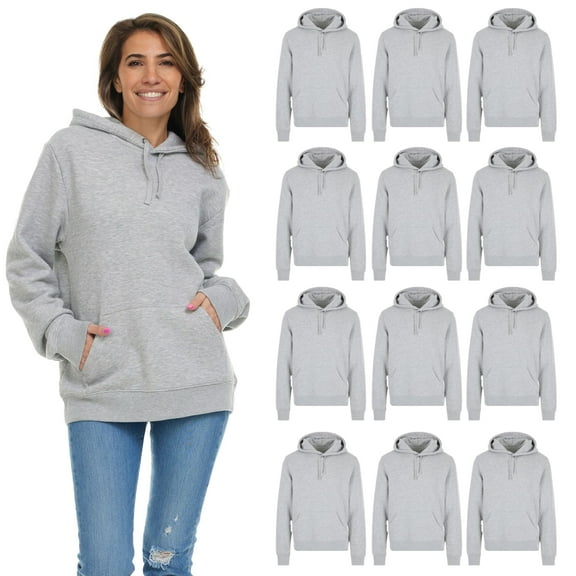 BILLIONHATS 12 Pack Women's Hoodie Oversized Sweatshirts, Cotton Blend, Bulk Womens Hoodies Bulk Sweatshirt Pack, Color Gray, Size 3X-Large