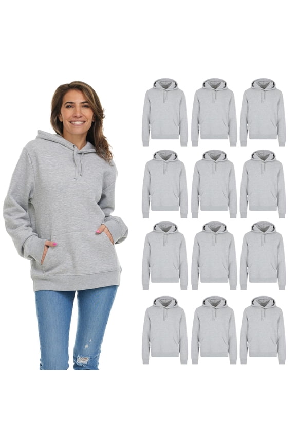 12 Pack Women's Hoodie Oversized Sweatshirts, Cotton Blend, Bulk Womens Hoodies Bulk Sweatshirt Pack, Color Gray, Size 3X-Large