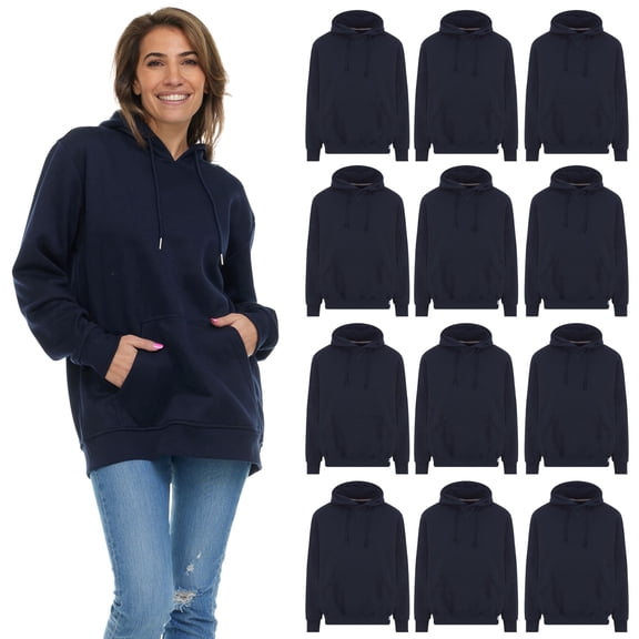 BILLIONHATS 12 Pack Women's Hoodie Oversized Sweatshirts, Cotton Blend, Bulk Womens Hoodies Bulk Sweatshirt Pack, Color Navy, Size 4X-Large