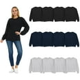 thumbnail image 1 of BILLIONHATS 12 Pack Women’s Oversized Crew Neck Sweatshirt, Fleece Lined, Bulk Wholesale Sweatshirts for Charities & Events (12 Pack Assorted Black, Gray, Navy Blue, Large), 1 of 7