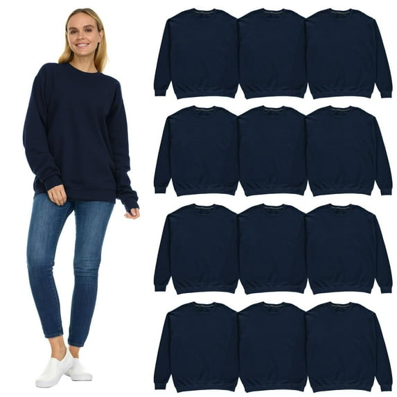 BILLIONHATS 12 Pack Women's Oversized Crew Neck Sweatshirt, Fleece Lined, Bulk Wholesale Sweatshirts for Charities & Events (Navy Blue, 3X-Large)