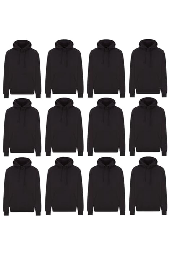 12 Pack of Wholesale Hoodie Sweatshirts, Men Womens Unisex Hoodies Cotton Blend, Bulk Adults Sweatshirt, Homeless Donation BLACK SIZE 2XL