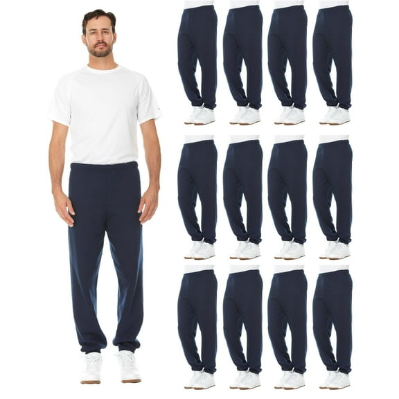 BILLIONHATS 12 Pack of Wholesale Mens Jogger Sweatpants, Homeless Shelter Donation Case, Comfy Bulk Joggers for Men (Blue, Medium)