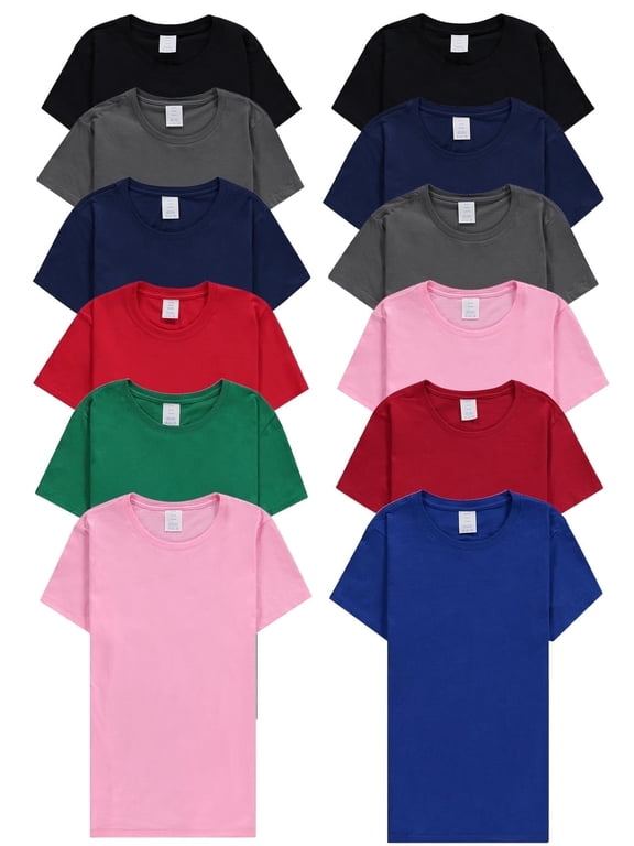 12 Pack of Womens T-Shirts in Bulk, Cotton Crew Neck Scoop Short Sleeve Tees Assorted Colors Bulk