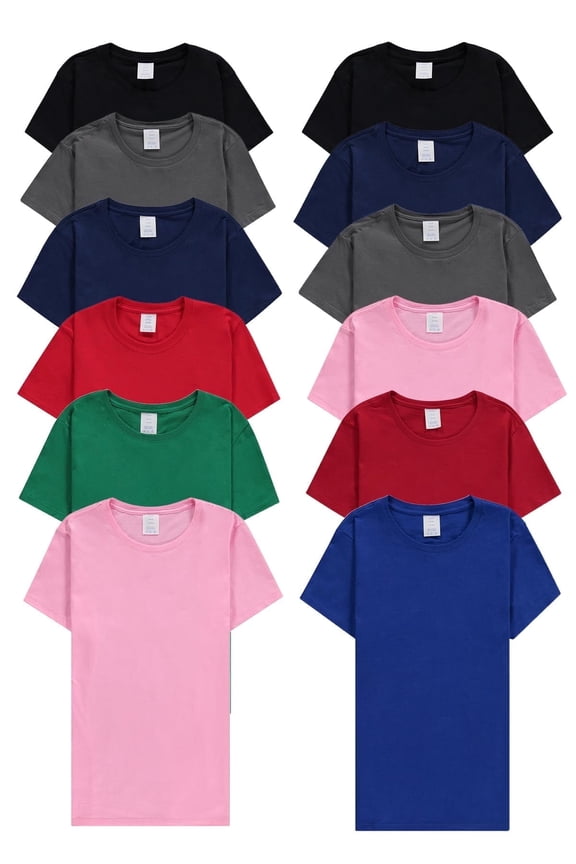 12 Pack of Womens T-Shirts in Bulk, Cotton Crew Neck Scoop Short Sleeve Tees Assorted Colors Bulk