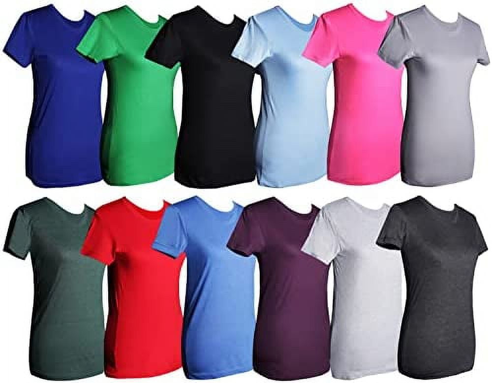 BILLIONHATS 12 Pack of Womens T-Shirts in Bulk, Cotton Crew Neck Scoop  Short Sleeve Tees Black Colors Bulk