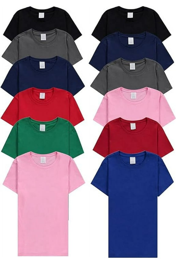 12 Pack of Womens T-Shirts in Bulk, Cotton Crew Neck Scoop Short Sleeve Tees Mix Colors Bulk