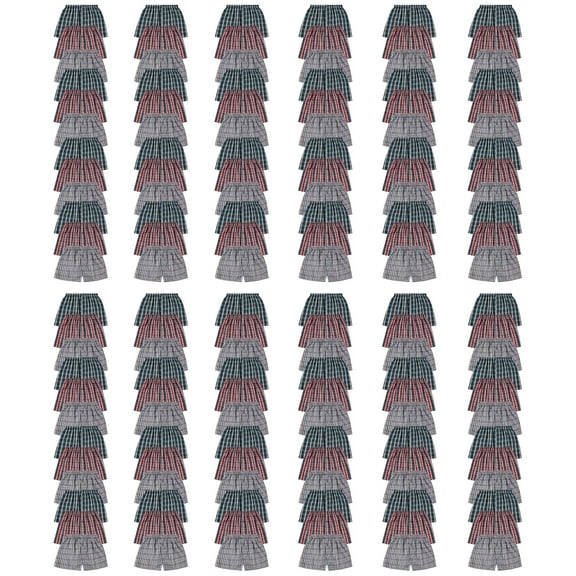 BILLIONHATS 144 Pack of Wholesale Men's Tag Free Woven Boxer Shorts, Relaxed Fit, Underwear Bulk for Men, Donations Shelters Assorted Color Cases (Large)