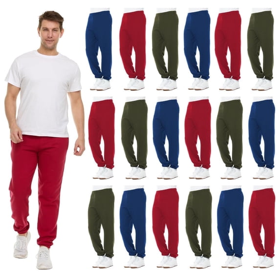 BILLIONHATS 18 Pack of Wholesale Mens Jogger Sweatpants, Homeless Shelter Donation Case, Comfy Bulk Joggers for Men (Assorted, Large)