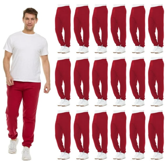 BILLIONHATS 18 Pack of Wholesale Mens Jogger Sweatpants, Homeless Shelter Donation Case, Comfy Bulk Joggers for Men (Red, Medium)