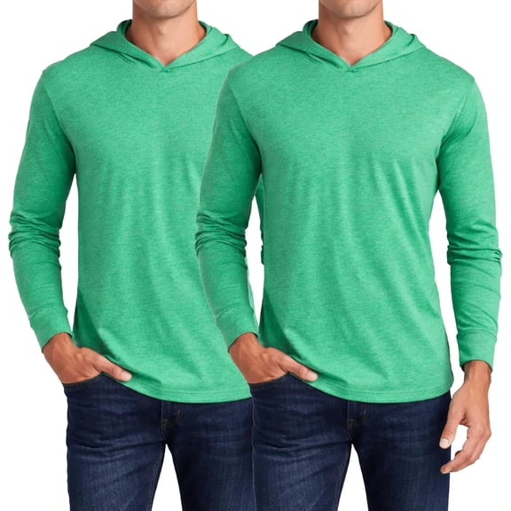 BILLIONHATS 2 Pack Mens Hooded Long Sleeve T-Shirts, Lightweight Triblend Cotton Poly Pullover Sleeved Tees for Men, Bulk Pack Hooded Shirts Casual Fit Envy Green (Large)