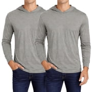 BILLIONHATS 2 Pack Mens Hooded Long Sleeve T-Shirts, Lightweight Triblend Cotton Poly Pullover Sleeved Tees for Men, Bulk Pack Hooded Shirts Casual Fit Venetian Gray X-Large