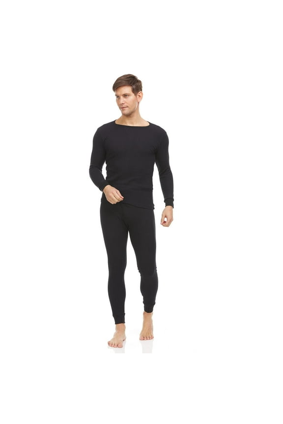2 Piece Thermal Sets for Men, Base Layer Long Johns Underwear, Top & Bottom, Cotton, Solid Colors Black