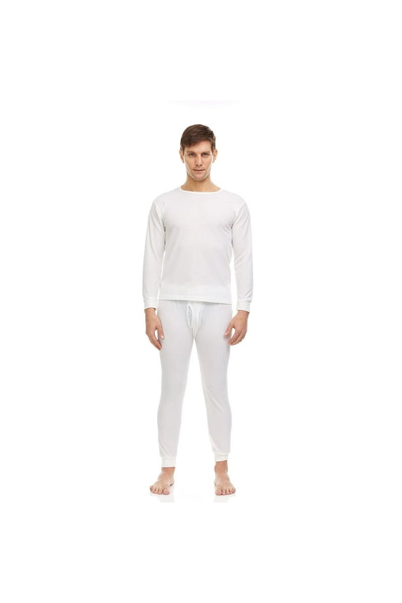 2 Piece Thermal Sets for Men, Base Layer Long Johns Underwear, Top & Bottom, Cotton, Solid Colors Off-white